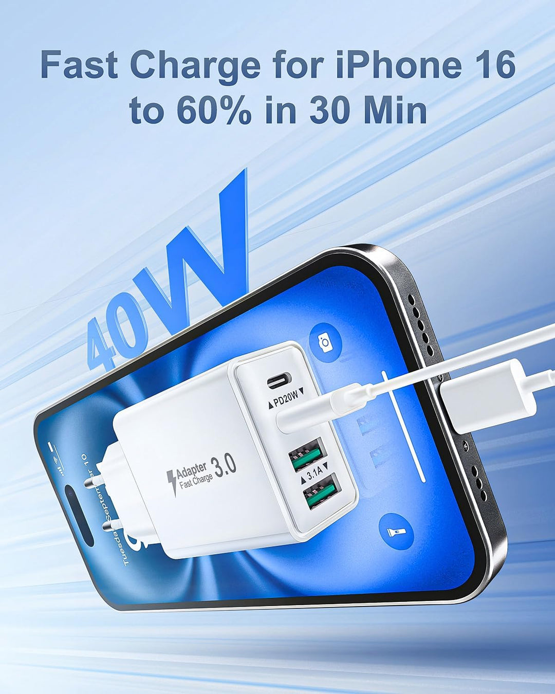 2-Pack USB C Stecker, 40W 4-Ports USB C Ladegerät Mehrfach Netzteil USBC Fast Charger PD Power Adapt