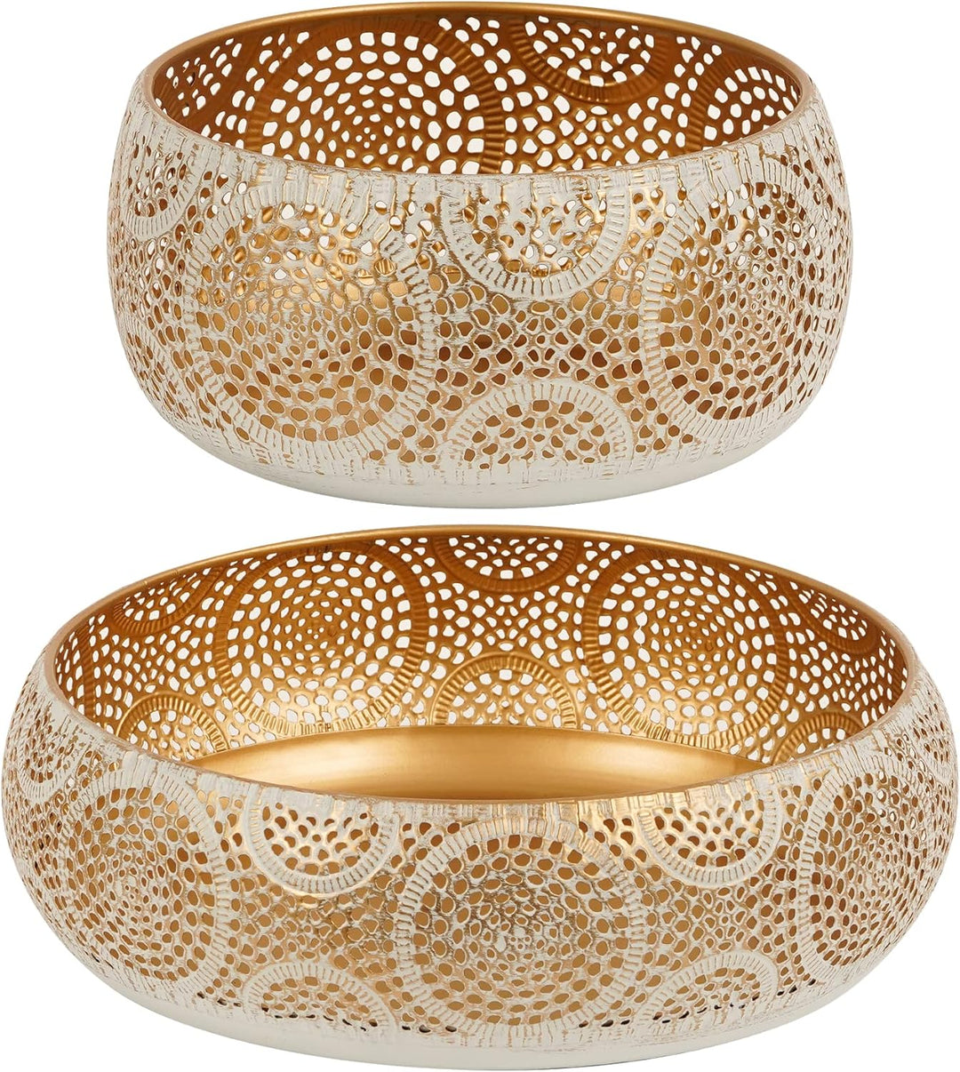 JAZUIHA Obstschale Modern 2er Set, Dekoschale Gold, Obstkorb aus Metall Runde Dekorative Schale Gold