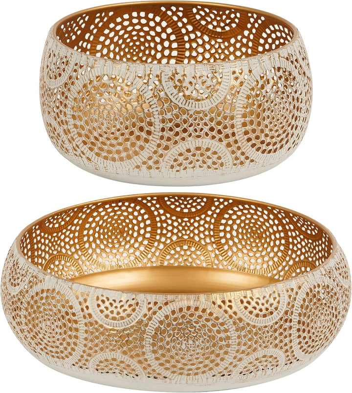 JAZUIHA Obstschale Modern 2er Set, Dekoschale Gold, Obstkorb aus Metall Runde Dekorative Schale Gold