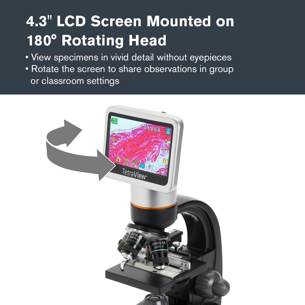 Celestron 44347 TetraView LCD Digitales Touchscreen-Mikroskop, 40- bis 400-fache Vergrösserung, Schw