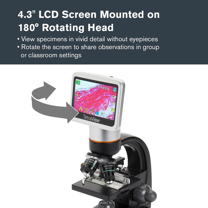 Celestron 44347 TetraView LCD Digitales Touchscreen-Mikroskop, 40- bis 400-fache Vergrösserung, Schw
