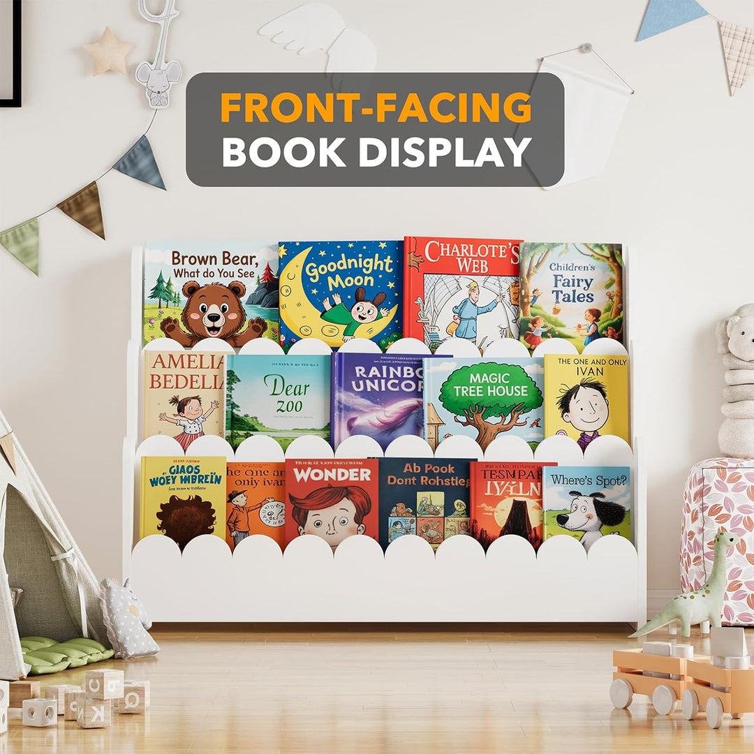 SpaceAid 3-stufiges Kinder Bücherregal mit geschwungenen Kanten, Montessori Bücherregal für Kleinkin