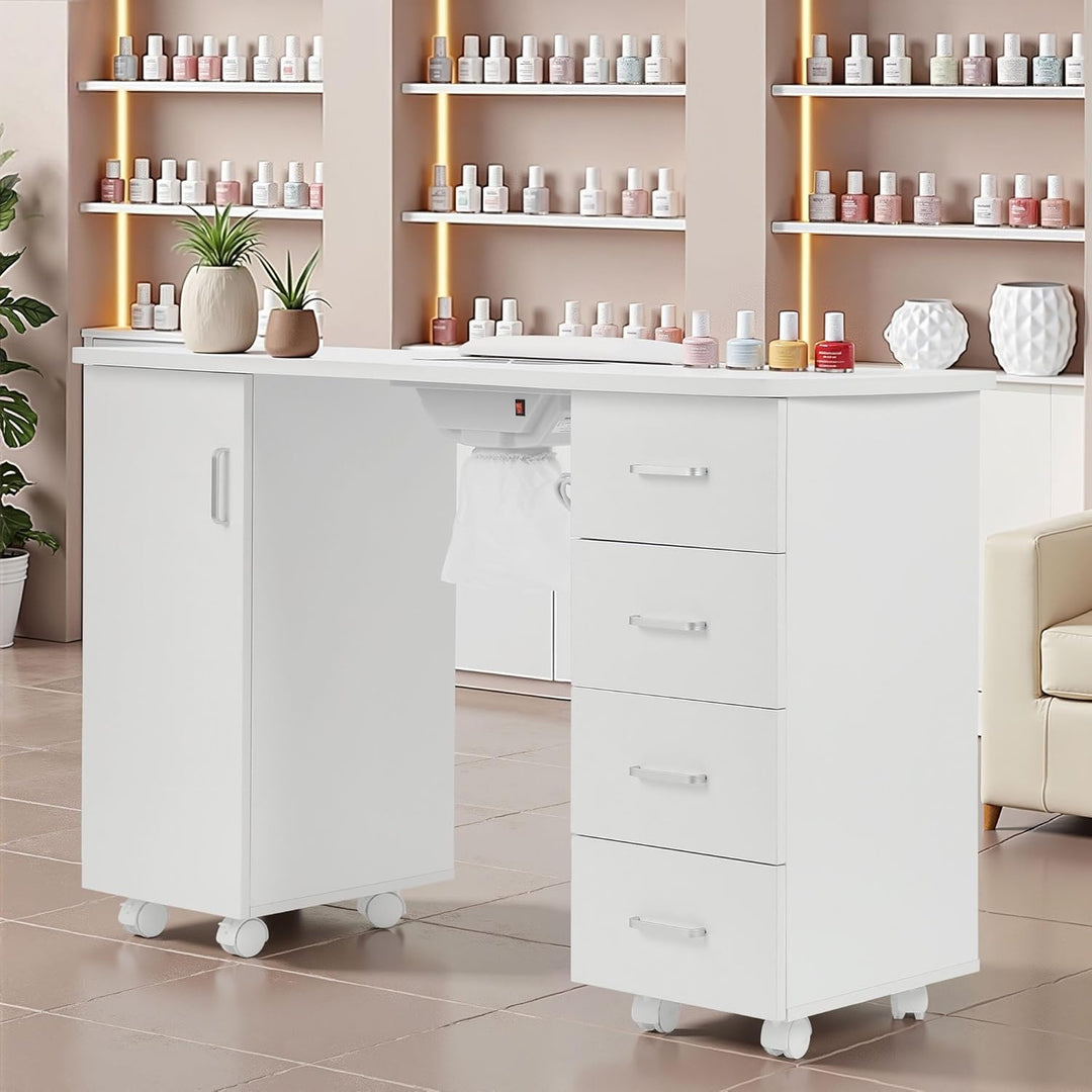 Home Nature Maniküretisch mit 4 Schubladen, Nageltisch für Nagelstudio, Schreibtisch mit Absaugung,