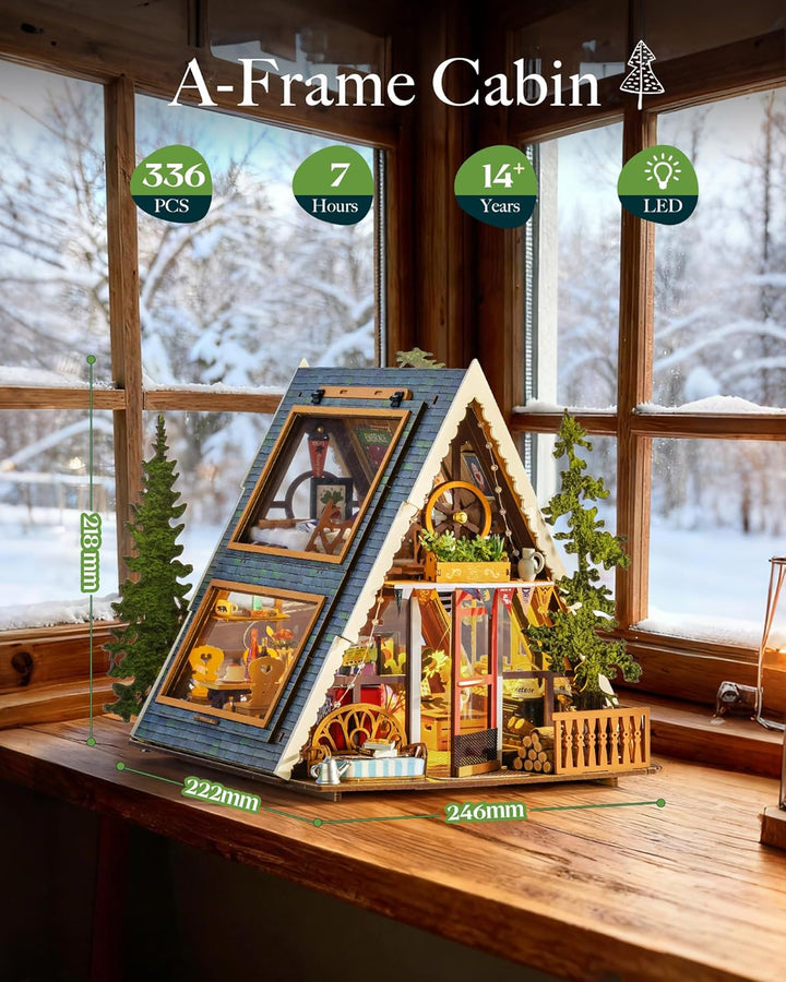 Rolife Puppenhaus A-Frame Cabin Holzmodell Natürliches Heilendes Puppenhaus Märchenwald Hütte Therap