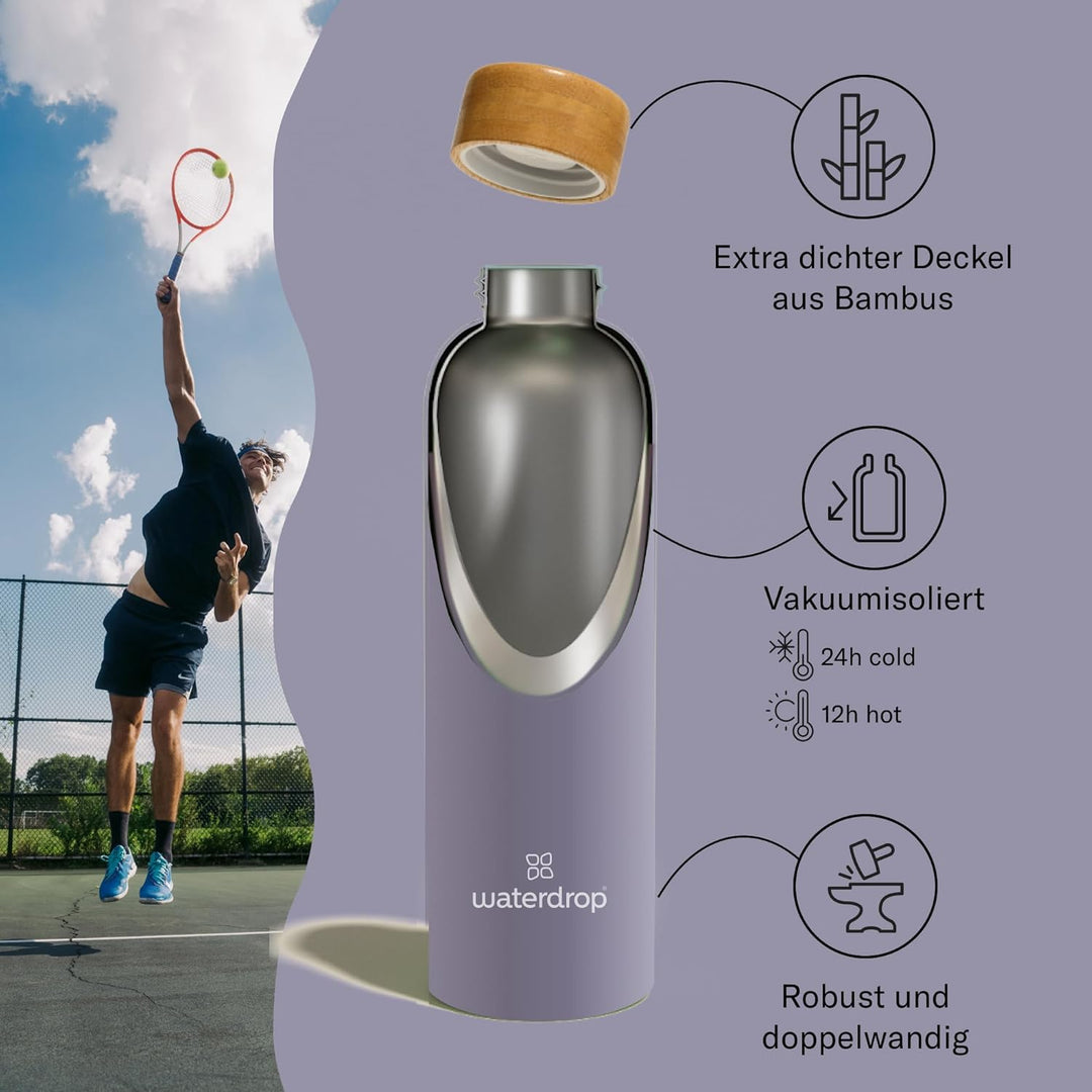 waterdrop® Edelstahl Trinkflasche 600ml - auslaufsichere Trinkflasche Kohlensäure geeignet & BPA fre