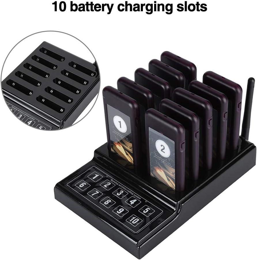 Drahtloses Pager-System für Restaurants, Warteschlangen-Anrufsystem, 10-Kanal-Anruftastatur 10 Pager