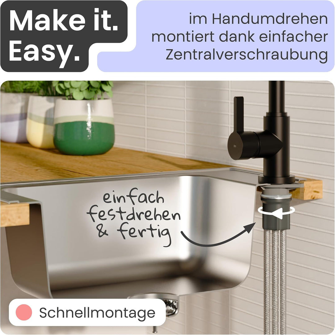instmaier K3 Niederdruck Küchenarmatur | Wasserhahn Küche Schwarz matt | Spültischarmatur mit hohem