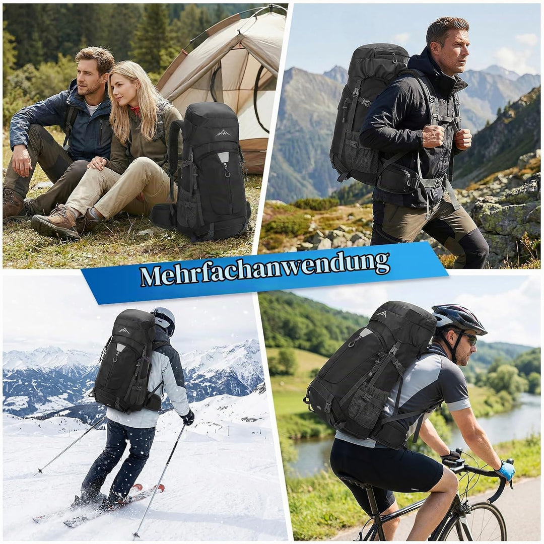 Wanderrucksack Wasserdicht 60L, Leichter Campingrucksack Sportlicher Reiserucksack Trekkingrucksack