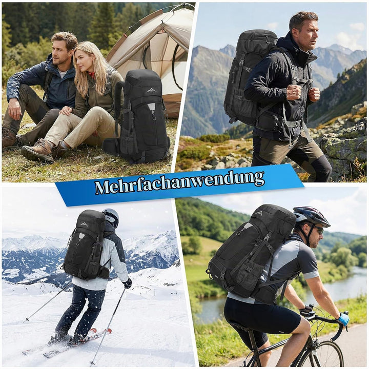 Wanderrucksack Wasserdicht 60L, Leichter Campingrucksack Sportlicher Reiserucksack Trekkingrucksack