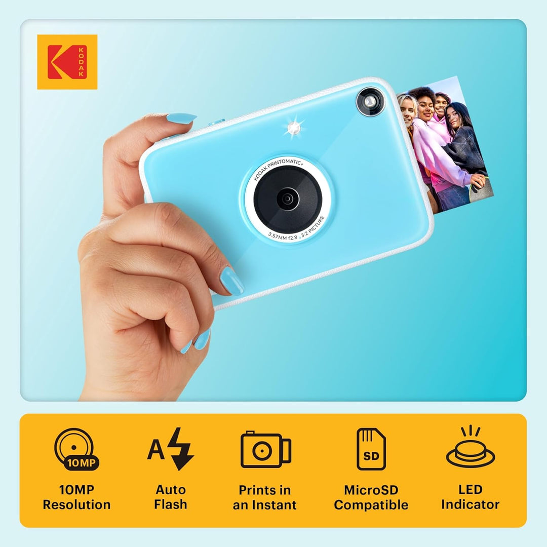 Kodak Printomatic+ Sofortbild-Digitalkamera, Zink-Fotopapier 2x3 (5,1x7,5 cm) 10 MP, RGB-LED, Set: T