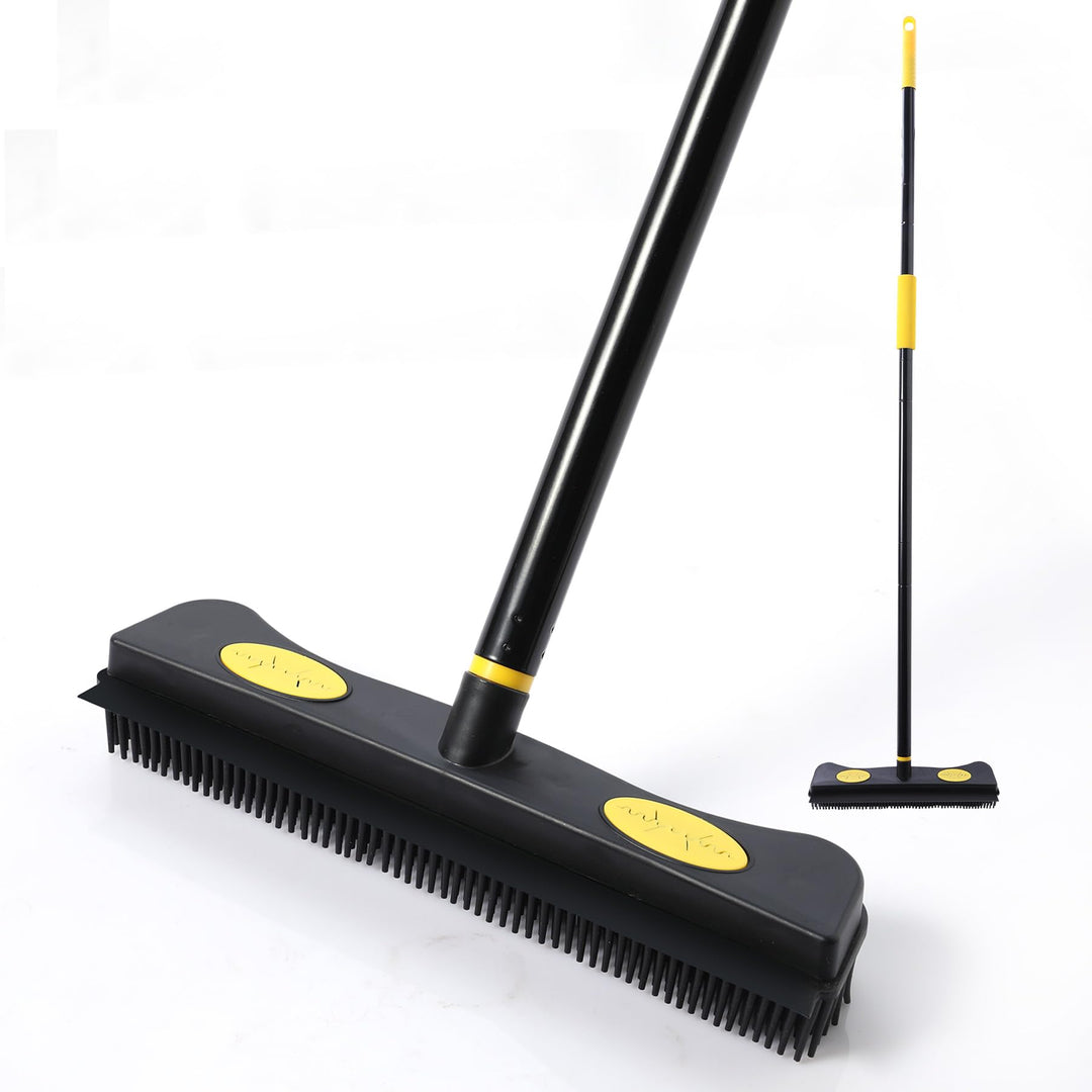 Yocada Gummibesen zur Tierhaarentfernung, 2-in-1-Bodenbürste mit Rakel, Teppichrechen, 146,1 cm Lang
