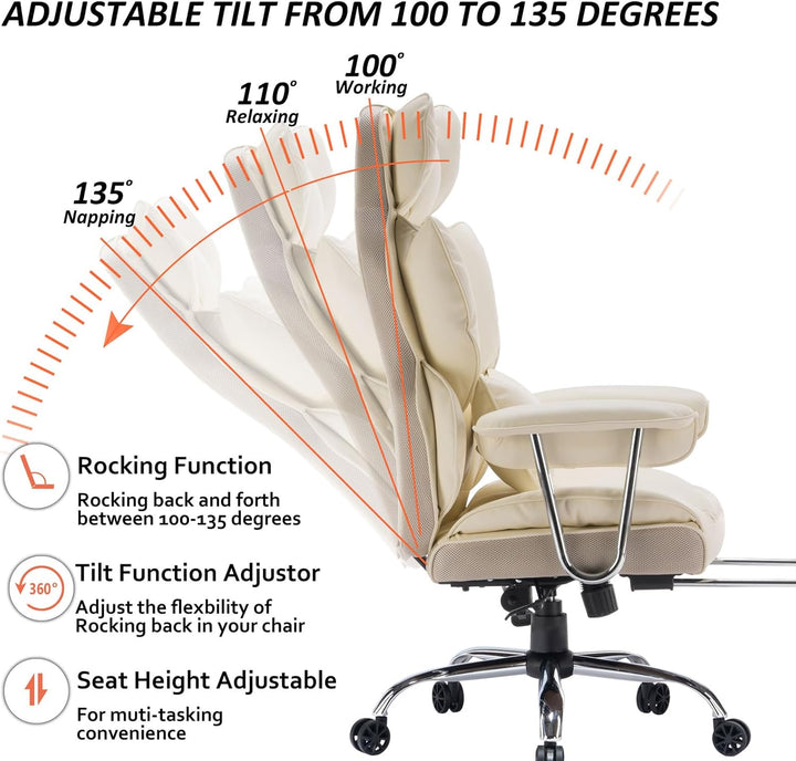 Efomao bürostuhl,PU Leder bürostuhl ergonomisch,schreibtischstuhl,Office Chair 150KG,Verstellbarer D