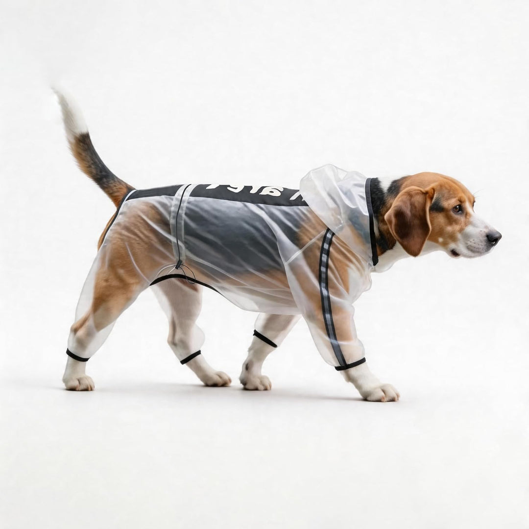 Olsa Hunde Regenjacken mit Kapuze, 4 Beine, Winterjacke für Hunde mit Reflektierenden Streifen, Tran
