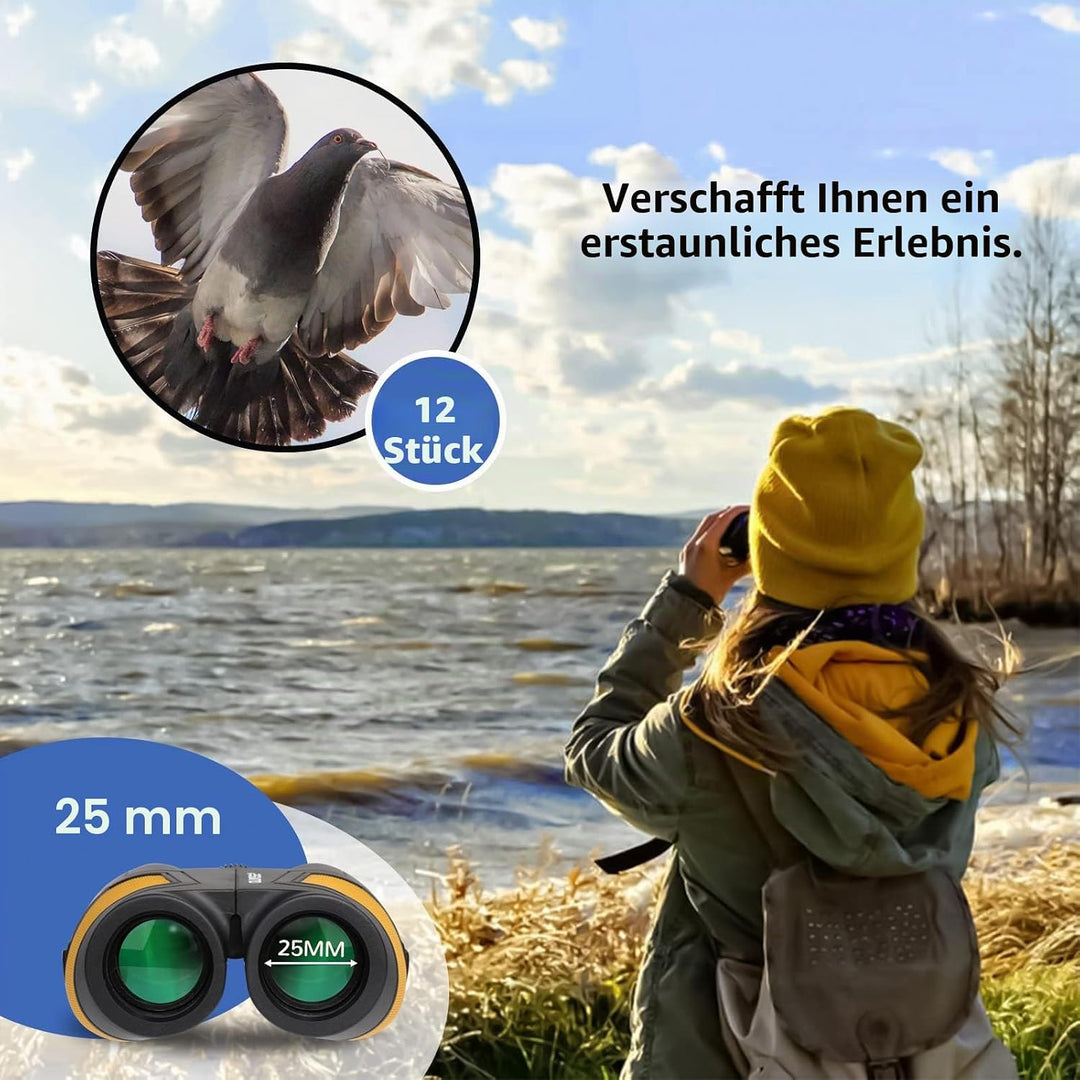 QUNSE 12x25 Kompakt Fernglas Kinder Erwachsene Ferngläser Klein mit Nachtsicht Schwachem Faltbares E