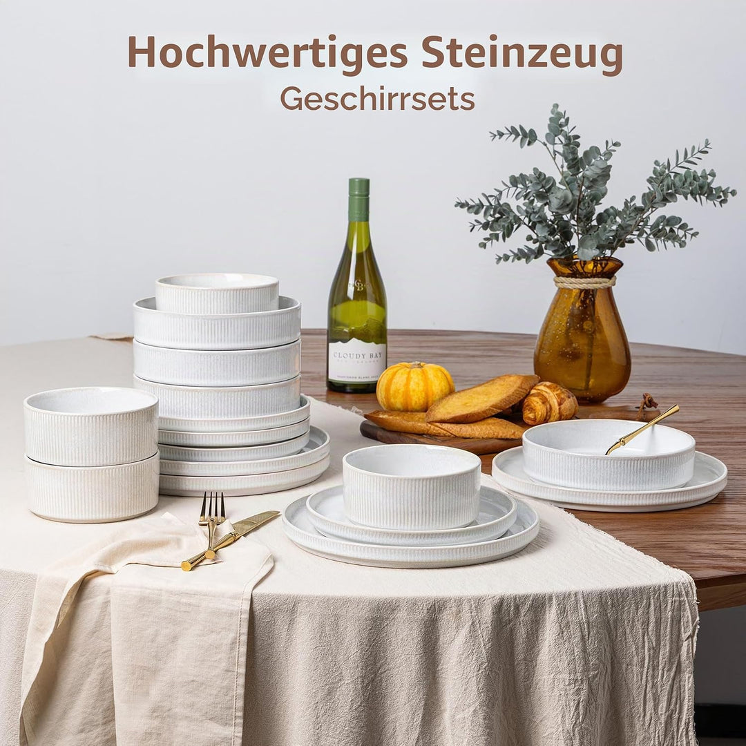 GBhome Steingut Suppenteller 19cm, Tiefe Teller Set Für 6 Pers. Kratzfeste Pasta Teller Tief Gross F