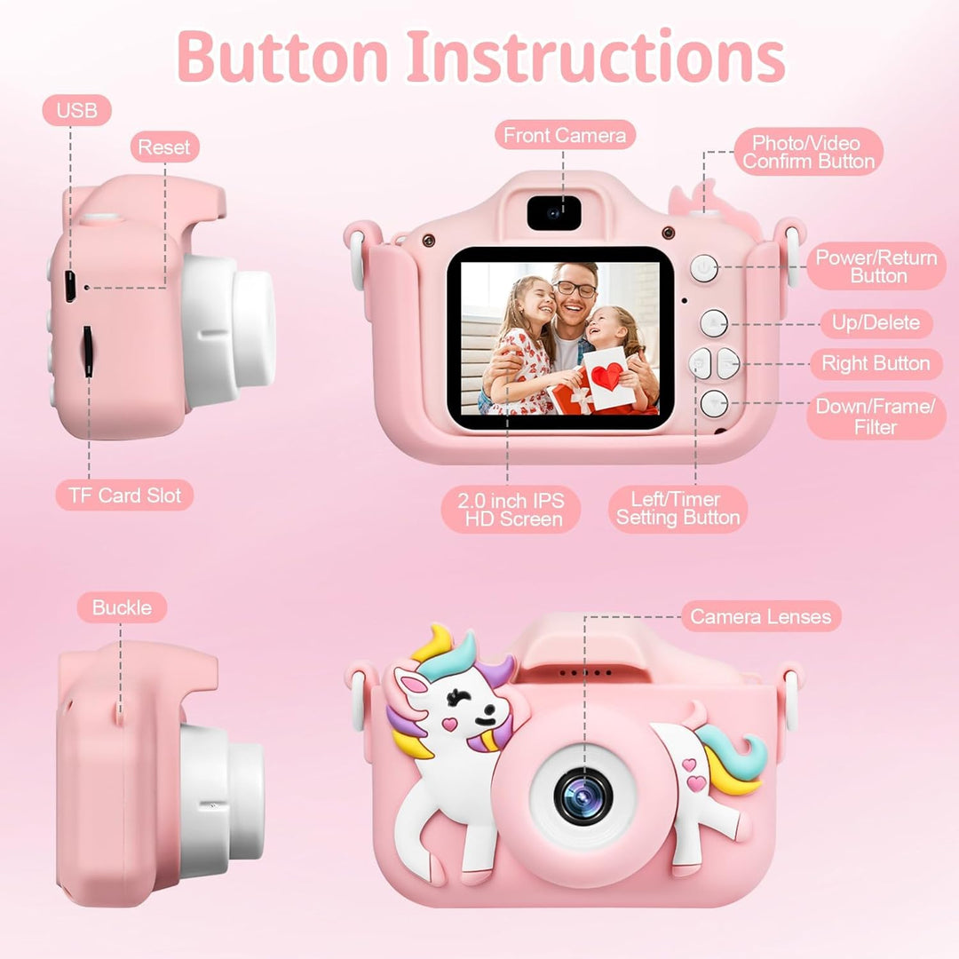 Kinderkamera 2,0-Zoll-Bildschirm 1080P Kinder Kamera Fotoapparat Kinder mit 32GB SD-Karte Selfie Dig