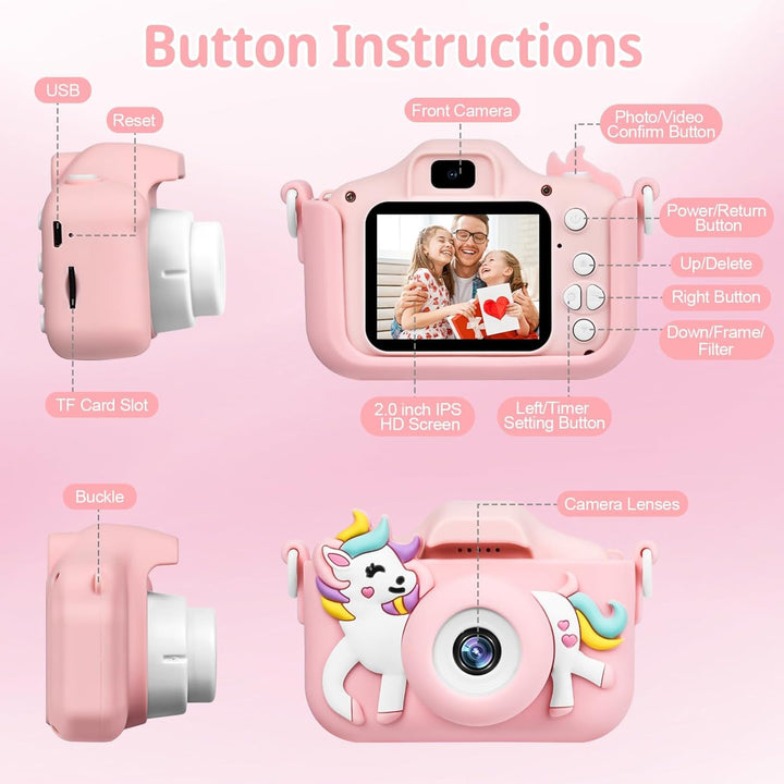 Kinderkamera 2,0-Zoll-Bildschirm 1080P Kinder Kamera Fotoapparat Kinder mit 32GB SD-Karte Selfie Dig