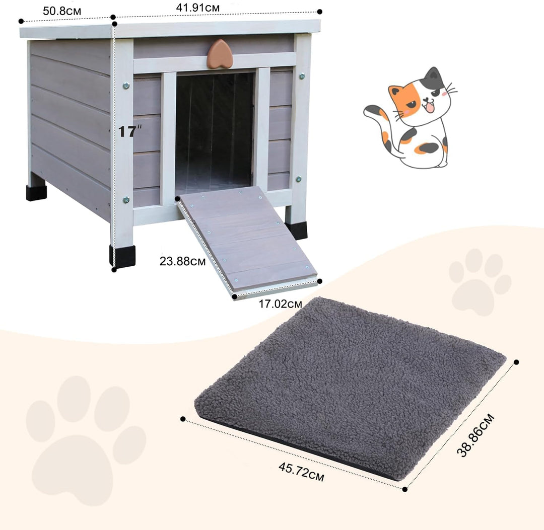 Katzenhaus für draussen mit Selbstwärmematte, wetterfestes Wildkatzenhaus Outdoor, hölzernes kleines