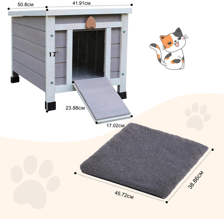 Katzenhaus für draussen mit Selbstwärmematte, wetterfestes Wildkatzenhaus Outdoor, hölzernes kleines