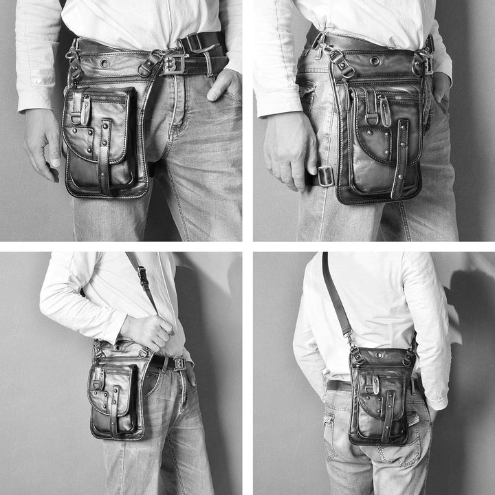 Le'aokuu Herren Echtes Leder Tasche Hüfttasche Gürteltasche Drop Leg Thigh Bag Hip Fanny Bum Belt We