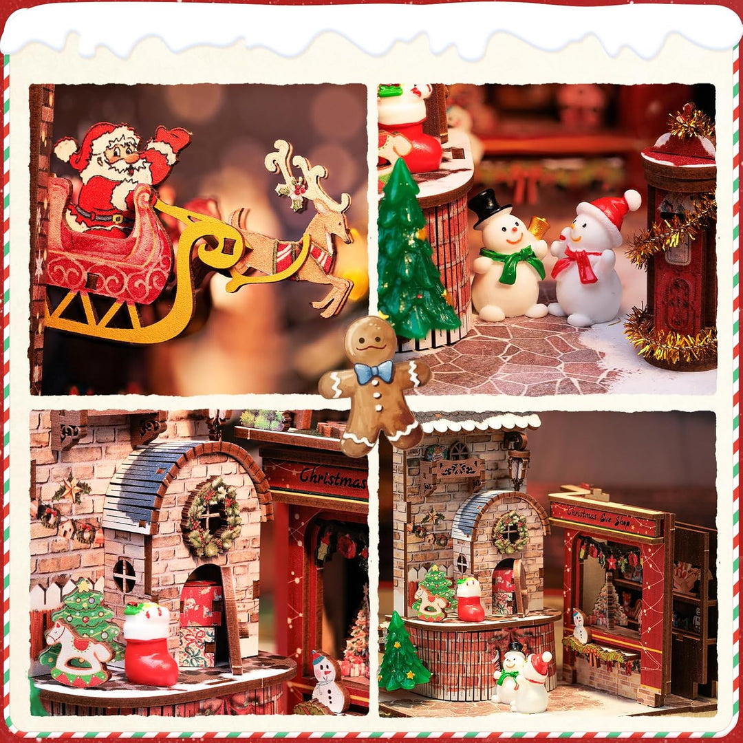 CUTEBEE Book Nook Weihnachten - DIY Miniatur Haus Selber Bauen,Holzkunst Buchstützen, Modell Kits fü