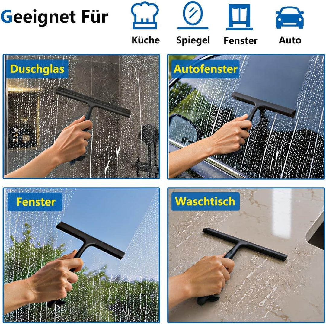Zindoo Duschabzieher Schwarz Silikon 25 cm mit Haken für Dusche & Glas | Streifenfrei, Vollsilikon s