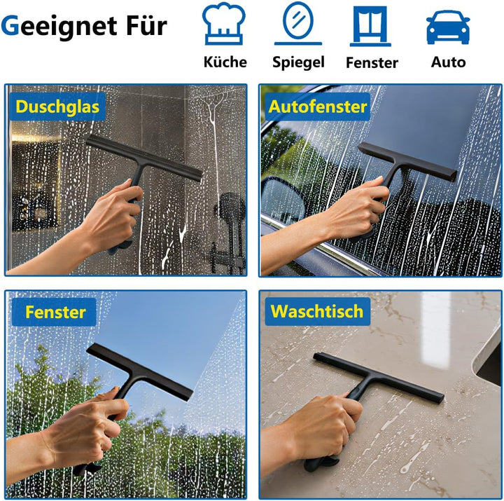 Zindoo Duschabzieher Schwarz Silikon 25 cm mit Haken für Dusche & Glas | Streifenfrei, Vollsilikon s