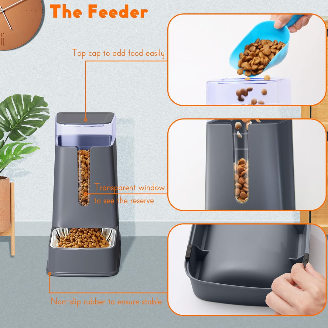 Automatischer Katzenfutterspender und Katzenwasserspender im Set, 2 Packungen, automatischer Hundefu