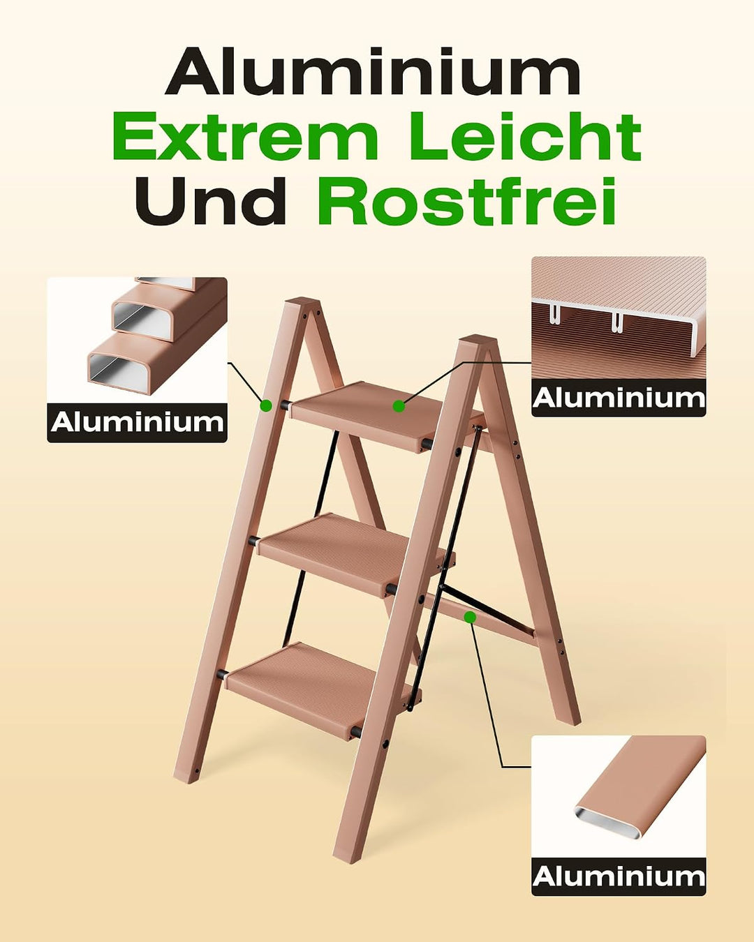 Trittleiter 3 Stufen klappbar,Tritthocker aus Aluminium | 150 kg Tragfähigkeit,Leiter mit rutschfest