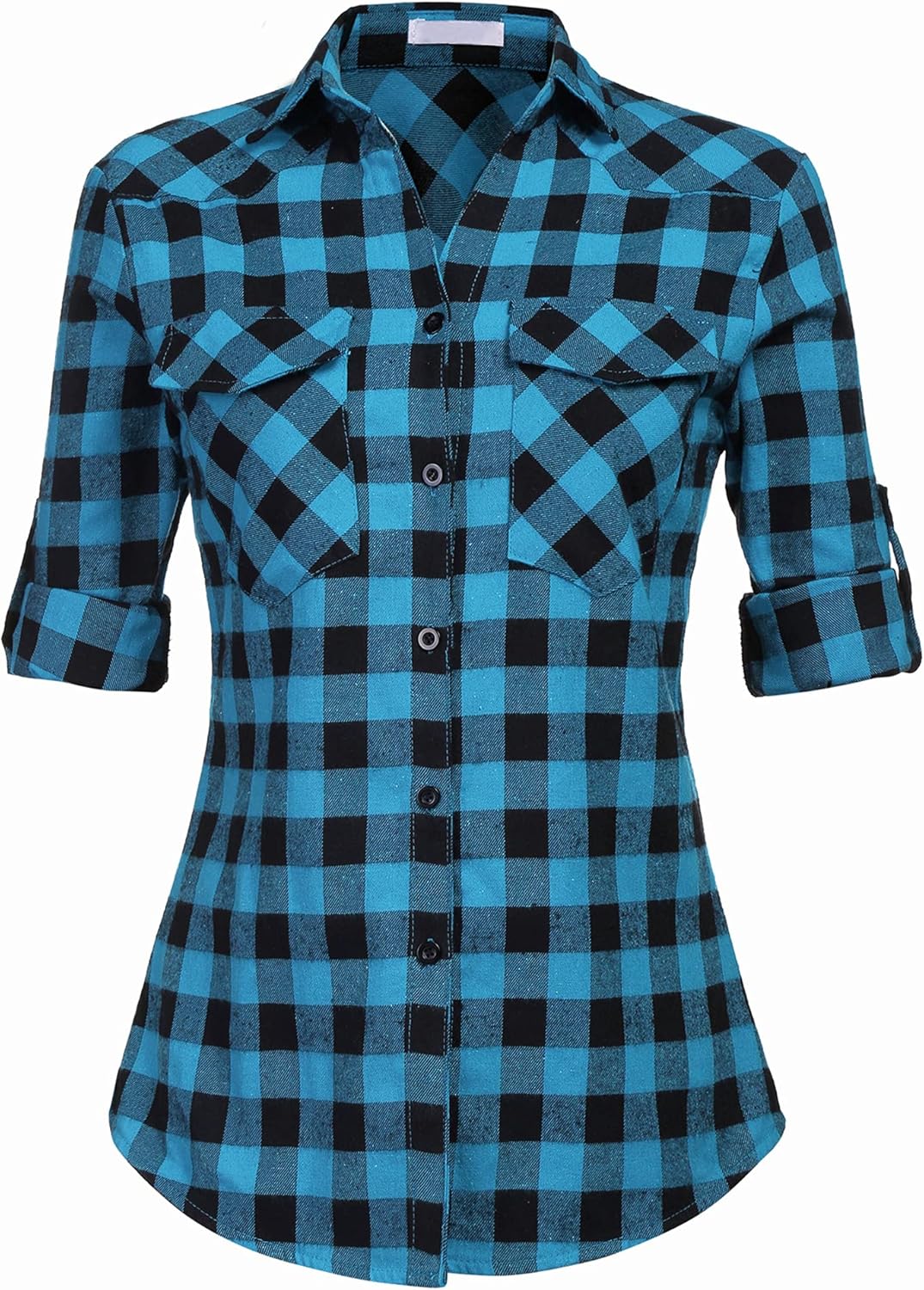 UNibelle Damen Kariertes Hemd mit Knopfleiste Kurz/Langarm Oktoberfest Bluse Karo Tunika Baumwolle T