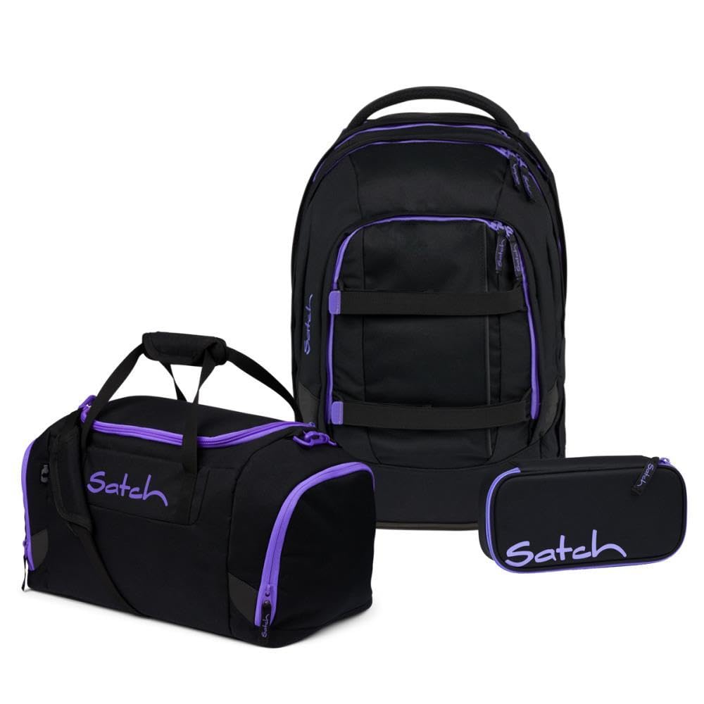 Satch Pack Schulrucksack Set 3tlg. inkl. Schlamperbox und Sporttasche (Purple Phantom), Purple Phant