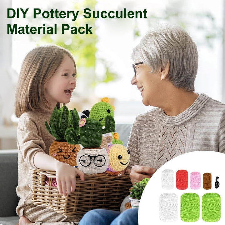 FARYODI Häkelset für Anfänger, Kaktus Handarbeiten Häkel Starter Set mit Häkelnadeln, Garn, Füllung,