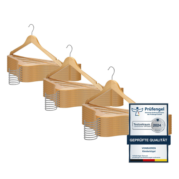 VonBueren 30 x Kleiderbügel Holz | 44,5 x 22 cm je Bügel/Holzbügel | Holzkleiderbügel | 360 Grad dre