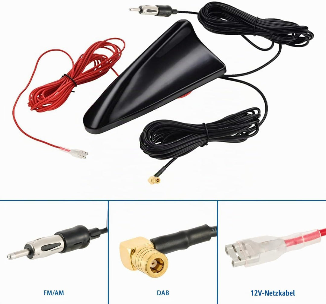 Vecys DAB DAB+ Autoantenne Haifischflosse FM/AM Radio Antenne Signalverstärker SMB zu DIN Stecker An