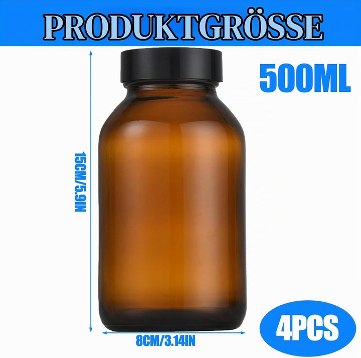 4 Stück Braunglas mit Deckel 500ml, Braunglüser mit Schraubverschluss, UV-Schutz und Wiederverwendba