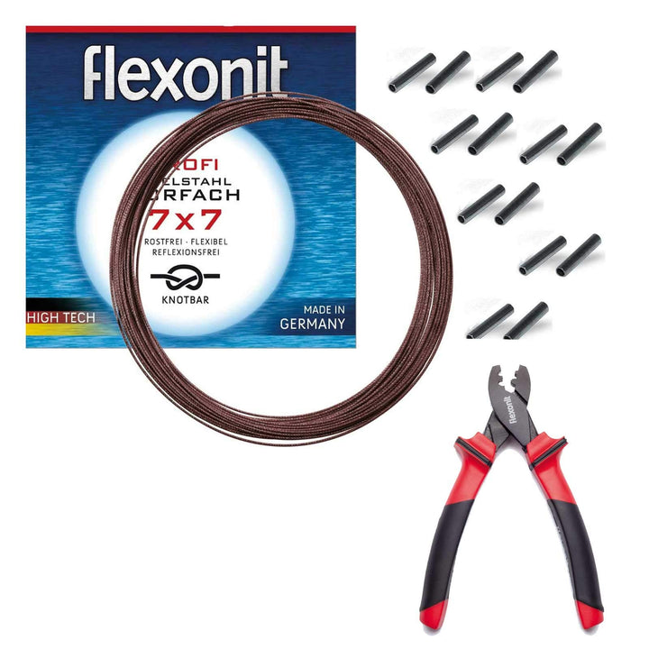 Flexonit komplett Angelset Raubfischvorfach Hechtvorfach - 7x7 Stahlvorfach 0,36mm + Quetschhülsen +