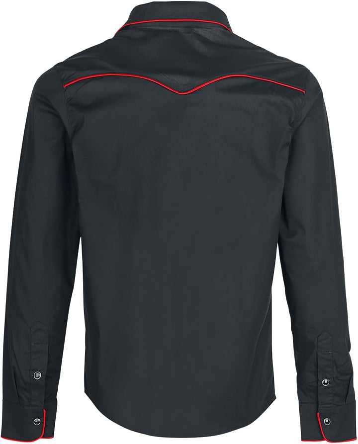 Banned Alternative Plain Trim Männer Langarmhemd schwarz/rot XL