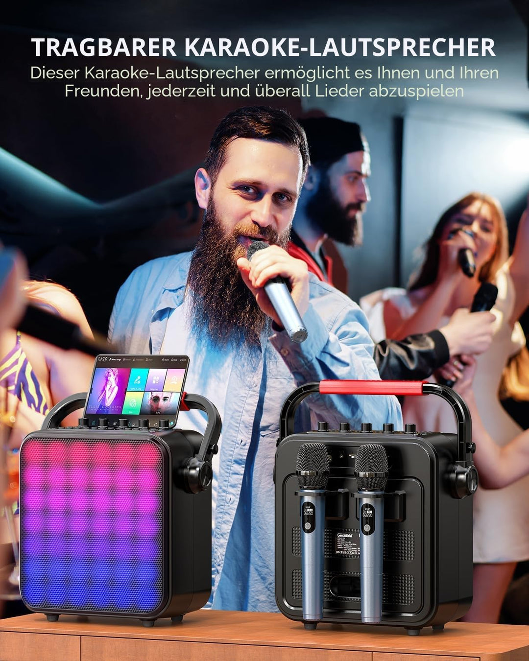 Karaoke Maschine,Karaoke anlage Box mit 2 mikrofonen,Bluetooth Lautsprecher,PA System mit Karaoke-Mo
