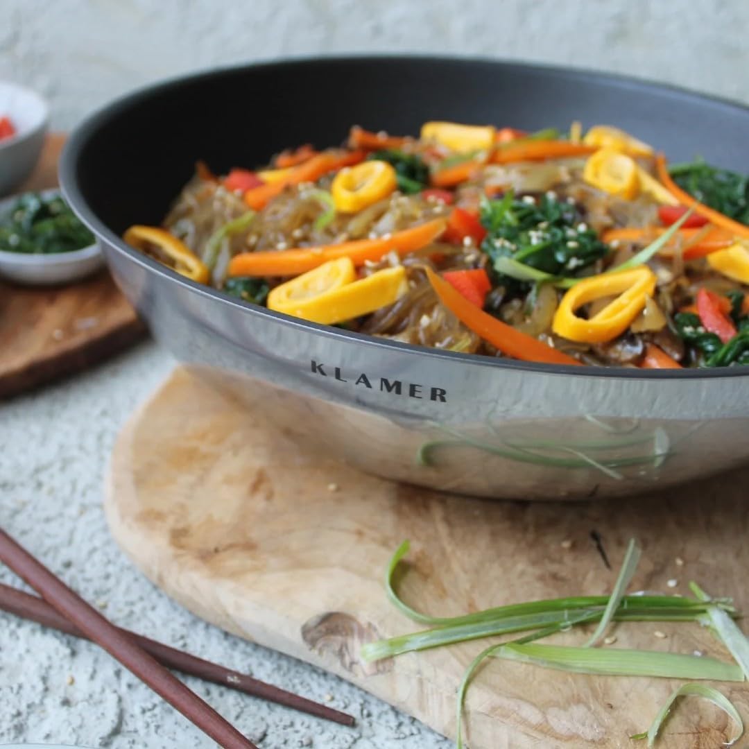 KLAMER Profi Edelstahl-Wok 28 cm Induktion Premium Beschichtung, Wok 28 cm