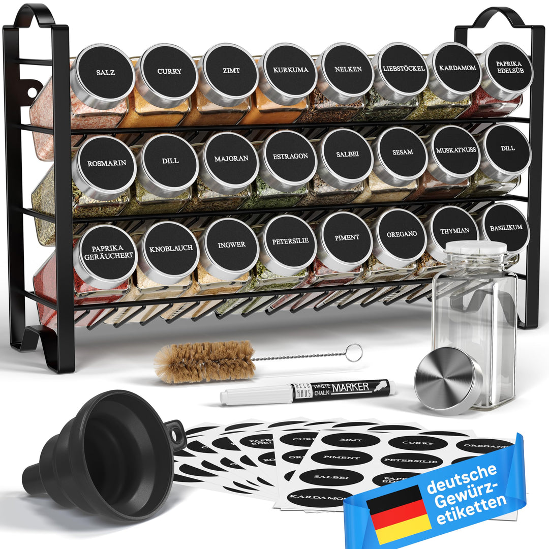 Deco haus® Gewürzregal Stehend &amp; Wand [MIT GEWÜRZDOSEN &amp; ETIKETTEN] - Spices Gewürz Organizer - Spic