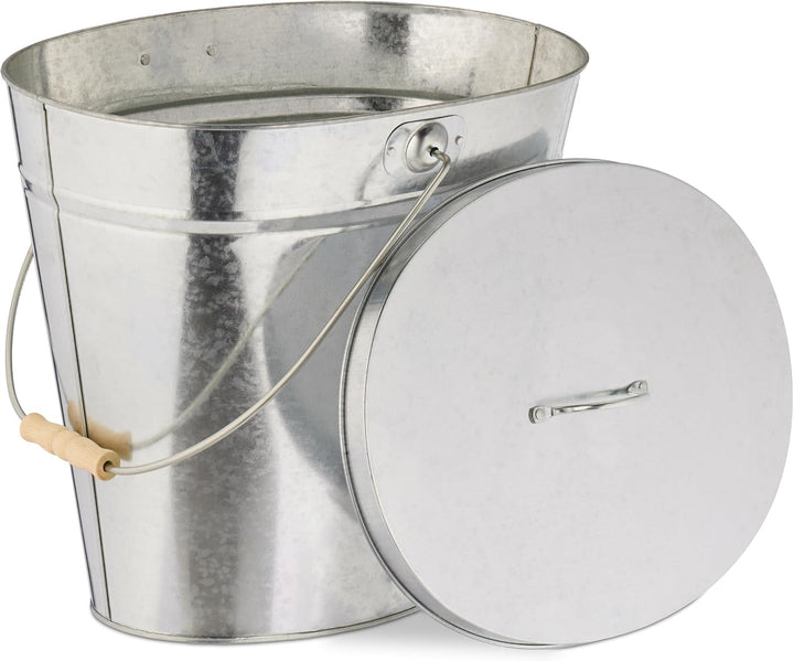 Relaxdays Ascheeimer mit Deckel, 12 l, Aschetonne mit Henkel, für Kohle & Asche, Kamin, Ofen, verzin