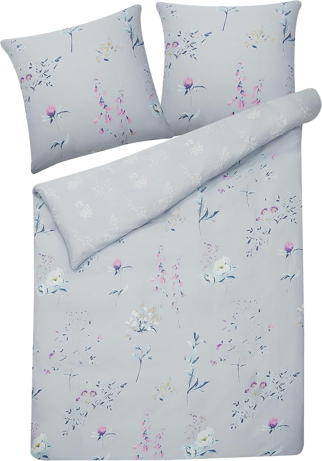 Bettwäsche Set hellblau 3-teilig Komfortgrösse 155x220 cm mit Knöpfen Evergreen