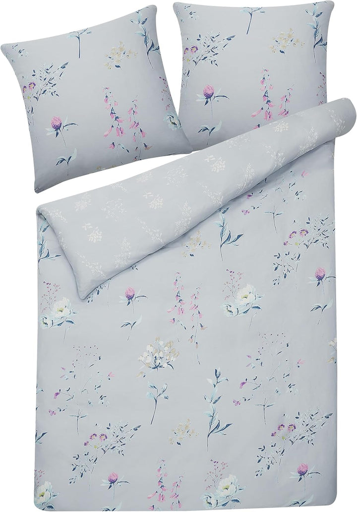 Bettwäsche Set hellblau 3-teilig Komfortgrösse 155x220 cm mit Knöpfen Evergreen