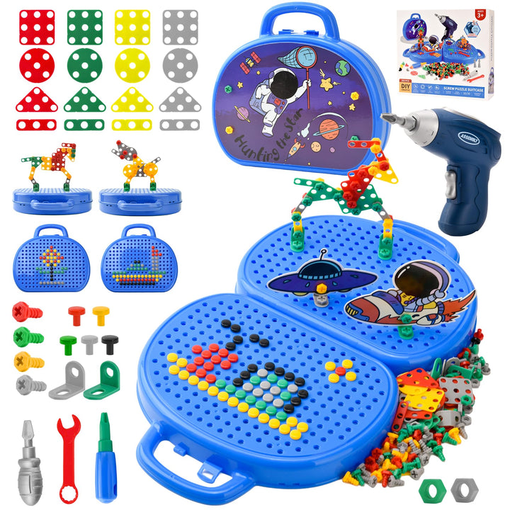 Montessori Spielzeugkiste mit Bohrmaschine, Magische Montessori-Spielzeugkiste, Mosaik Puzzle Spielz