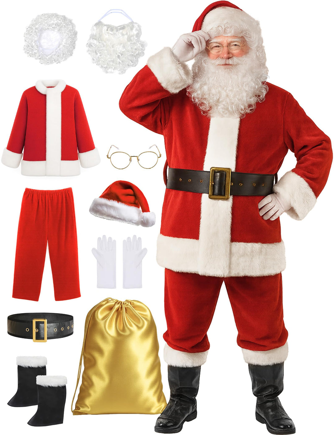 Ahititi Weihnachtsmann Kostüm für Männer Deluxe Erwachsene Santa Anzug Herren Rot 10 teilig Professi