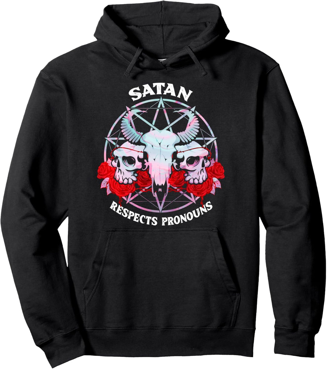 Satan Respects Pronouns Transgender Pentagram Trans Pullover Hoodie