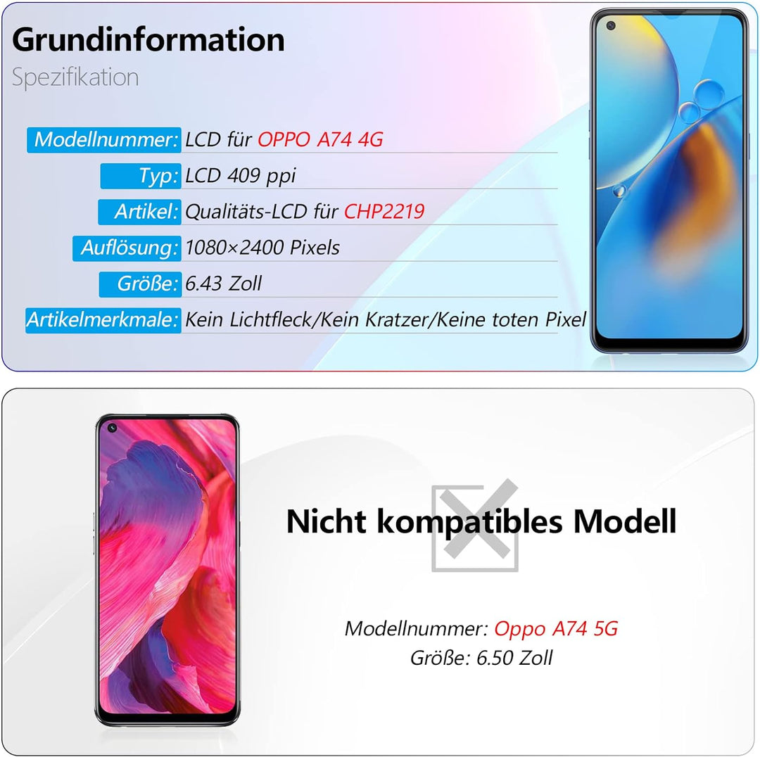 RongZy Kompatibel mit Oppo A74 4G Ersatz Bildschirm LCD Display und Touchscreen-Digitizer mit Werkze