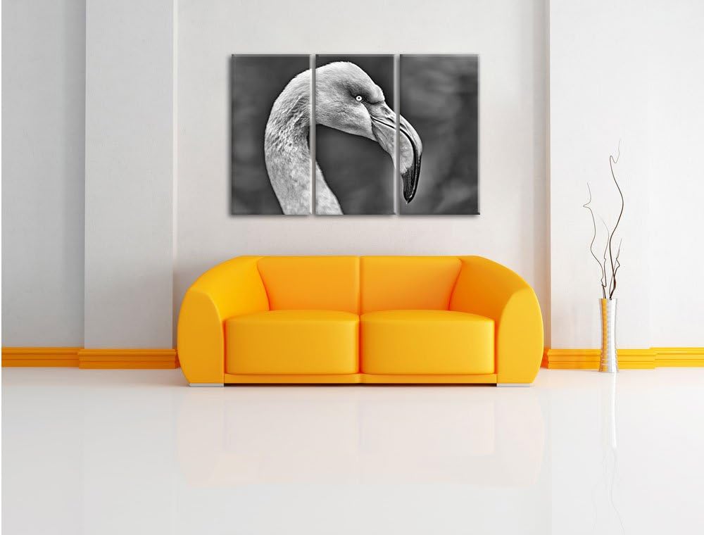Pixxprint Flamingo im Seitenprofil als Leinwandbild/Grösse: 3 Teilig (120x80) cm/Wandbild/Kunstdruck