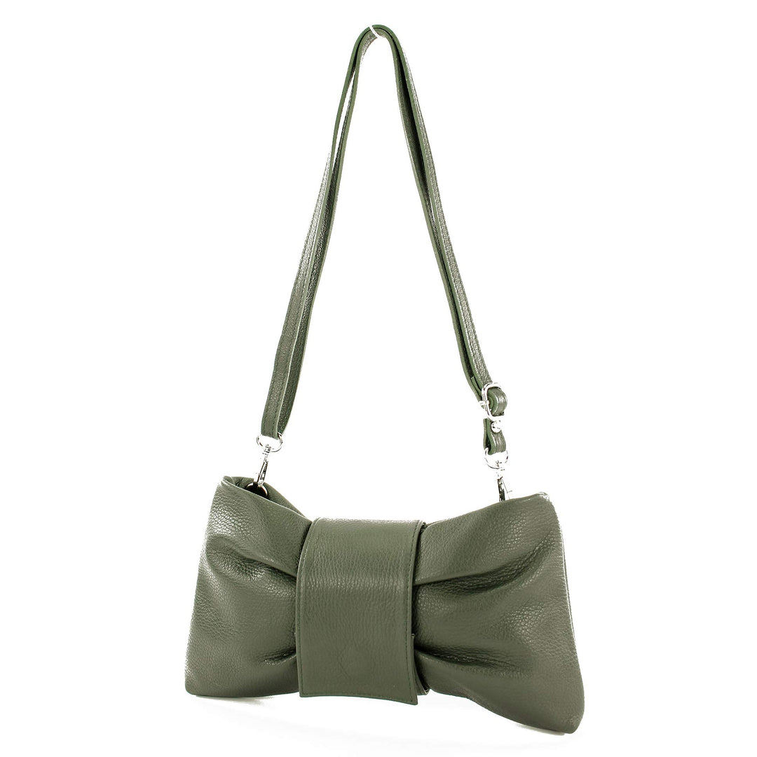 modamoda de - T214 - ital. Umhängetasche Clutch Leder Klein Schwarzgrün, Schwarzgrün
