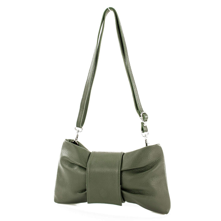 modamoda de - T214 - ital. Umhängetasche Clutch Leder Klein Schwarzgrün, Schwarzgrün